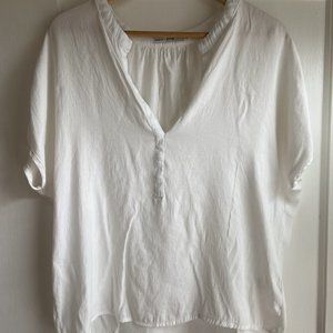 Anthro bishop + young, white high/low blouse, small